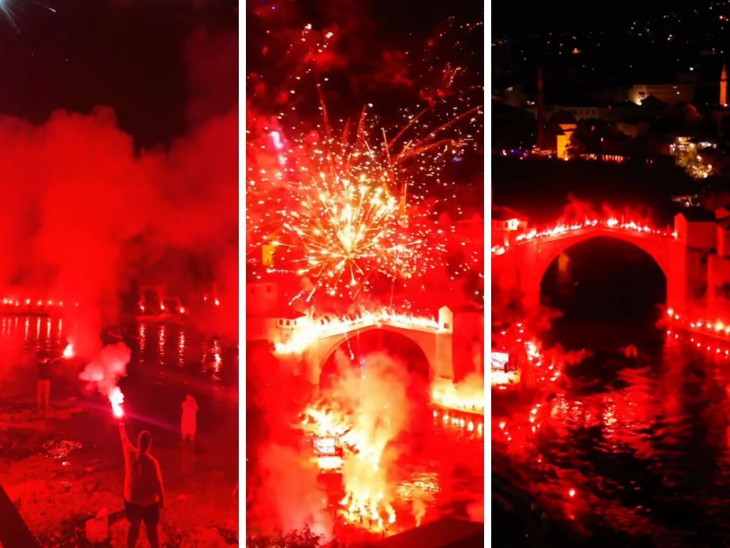 Crvena noć obasjala Mostar: Spektakularna bakljada u čast Veleža