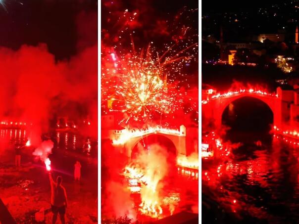 Crvena noć obasjala Mostar: Spektakularna bakljada u čast Veleža