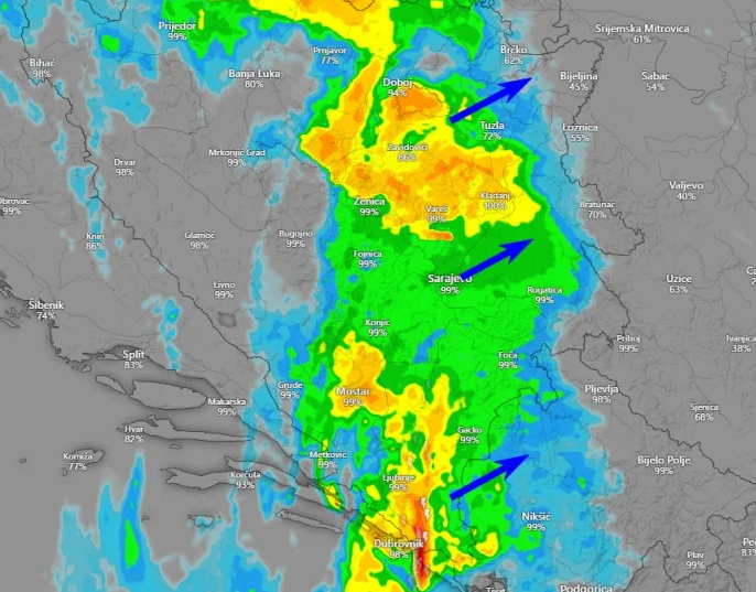 Fronta zahvatila veći dio BiH, u ponedjeljak sunčani periodi i lokalne padavine