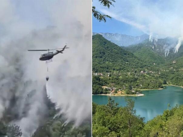 Helikopter Oružanih snaga BiH gasi veliki požar iznad Jablanice