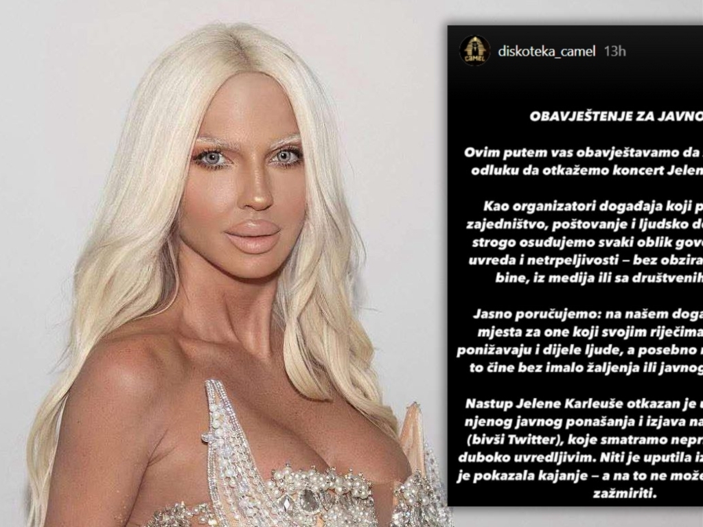 Jeleni Karleuši otkazan nastup u BiH zbog negiranja genocida