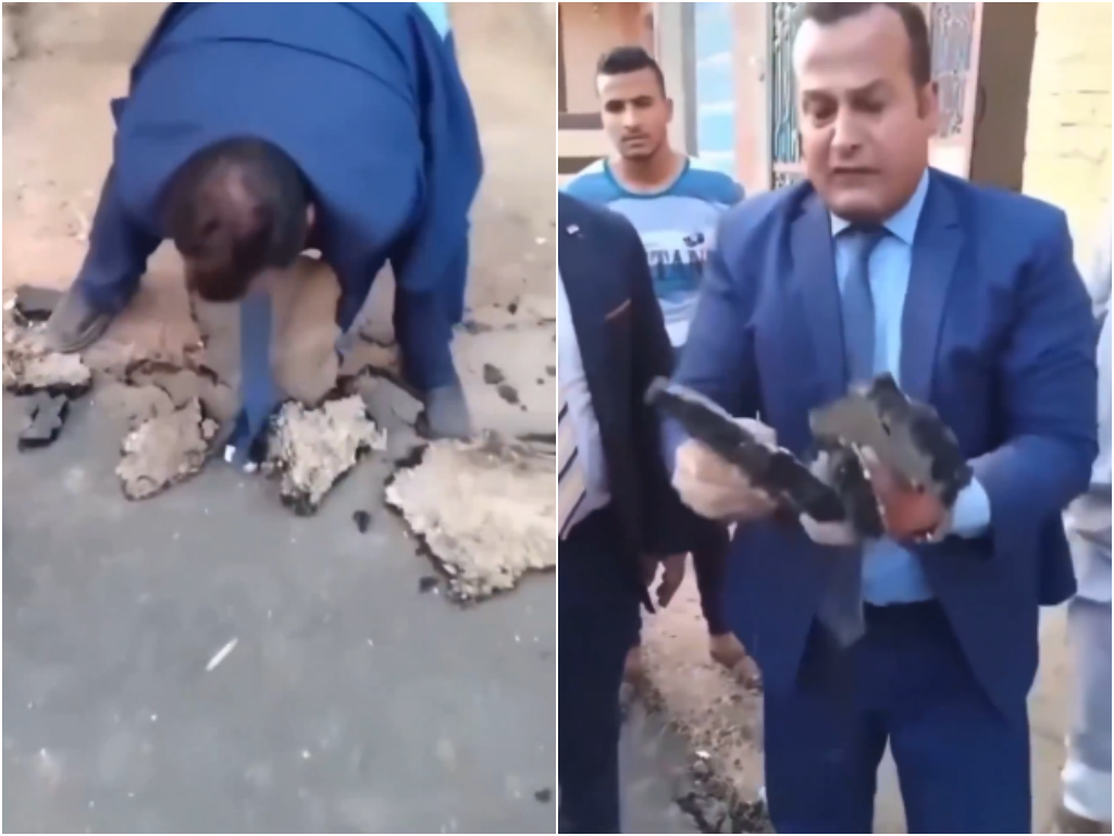 Opozicionar golim rukama rušio asfalt tvrdeći da je napravljen od "kozjeg izmeta"