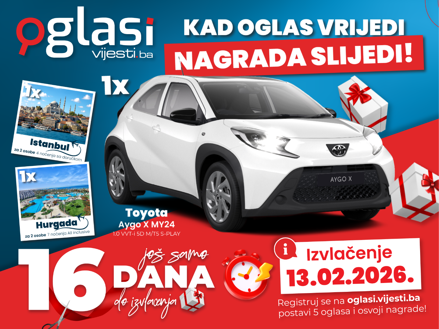 Posljednja prilika za osvajanje automobila i putovanja - sve što treba je 5 oglasa!