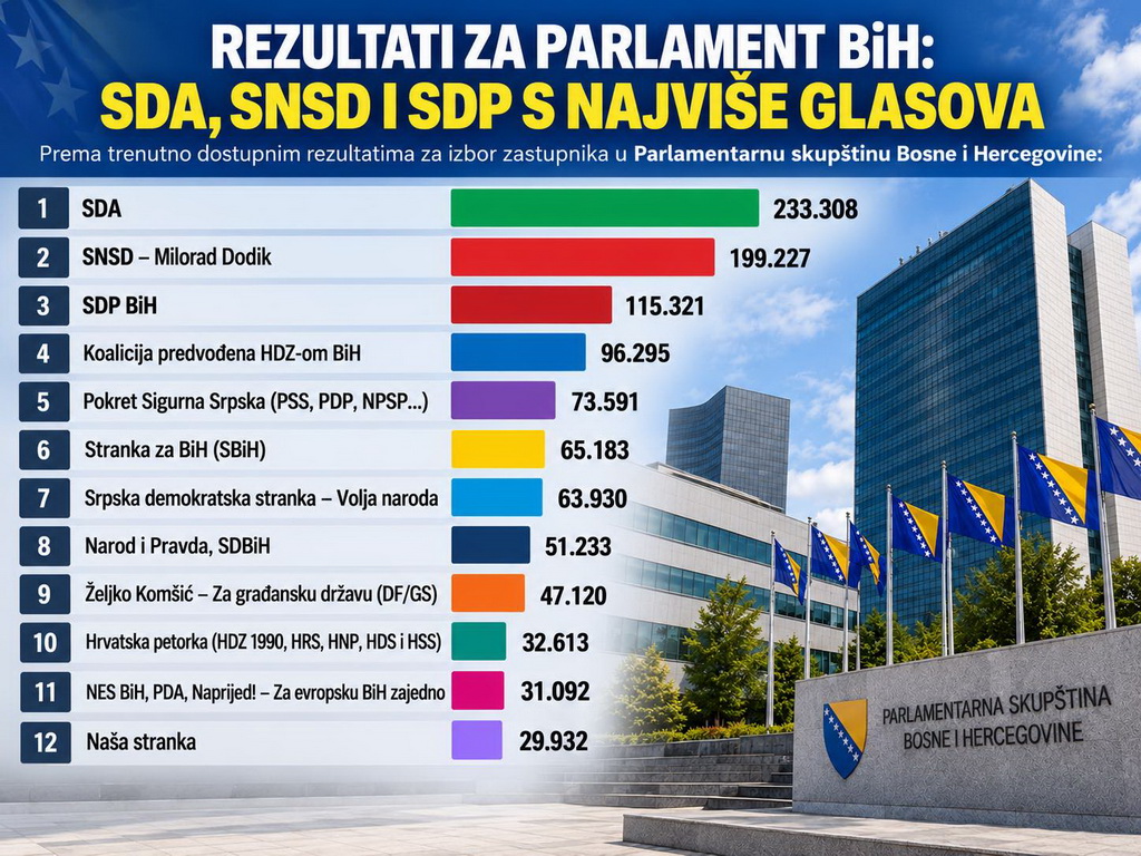 Rezultati za Parlament BiH: SDA, SNSD i SDP s najviše glasova