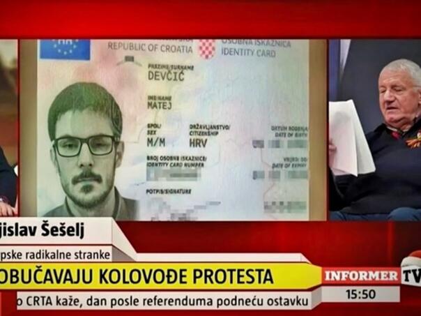 Šešelj u emisiji prikazao ličnu kartu hrvatskog novinara, oglasila se EU