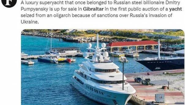 Superjahta vrijedna 75 miliona dolara, oduzeta od ruskog oligarha stavljena na aukciju