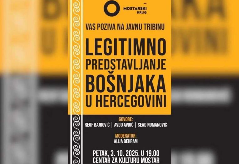 Tribina "Legitimno predstavljanje Bošnjaka Hercegovine" u petak u Mostaru