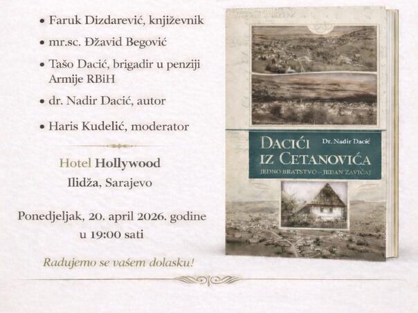 U ponedjeljak promocija knjige "Dacići iz Cetanovića" u Sarajevu