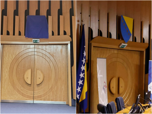 Zastave i grb BiH vraćeni u Plavu salu Parlamenta
