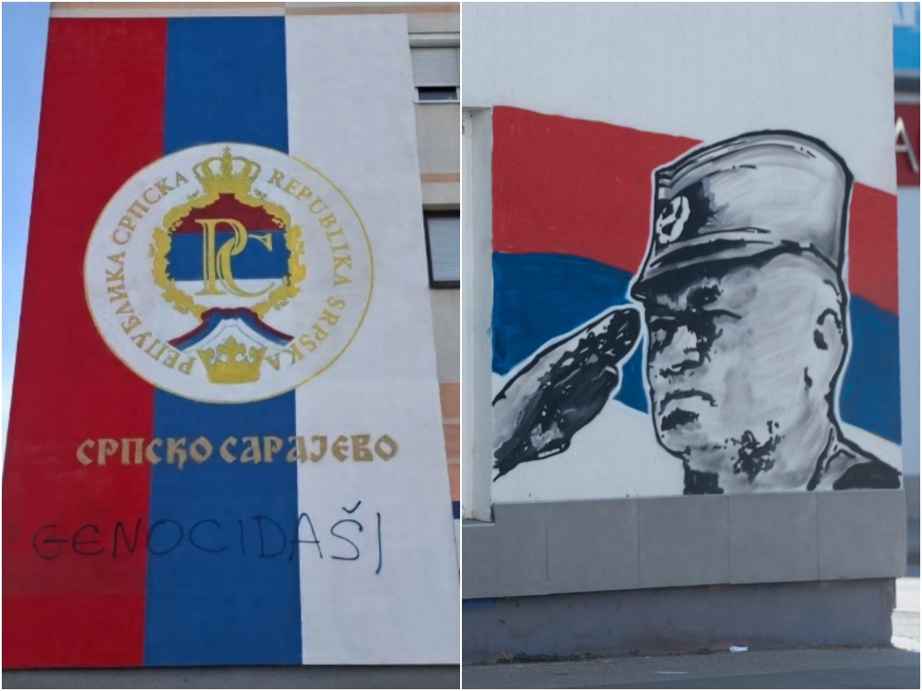 Zbog natpisa "genocidaši" ekspresno privođenje, a Mladićev mural i dalje stoji